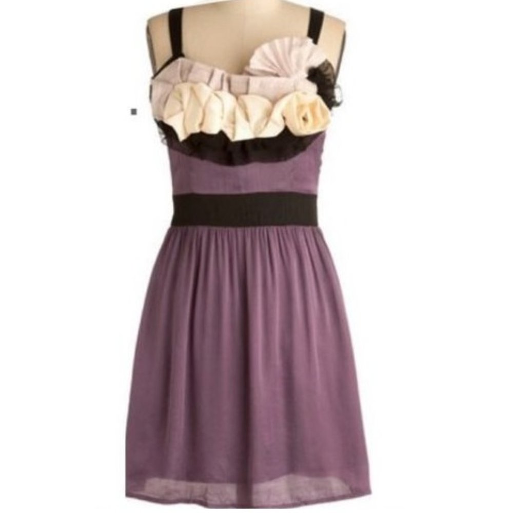 Modcloth Adorn You Dress Small NWOT Purple/Black with Ivory Flowers